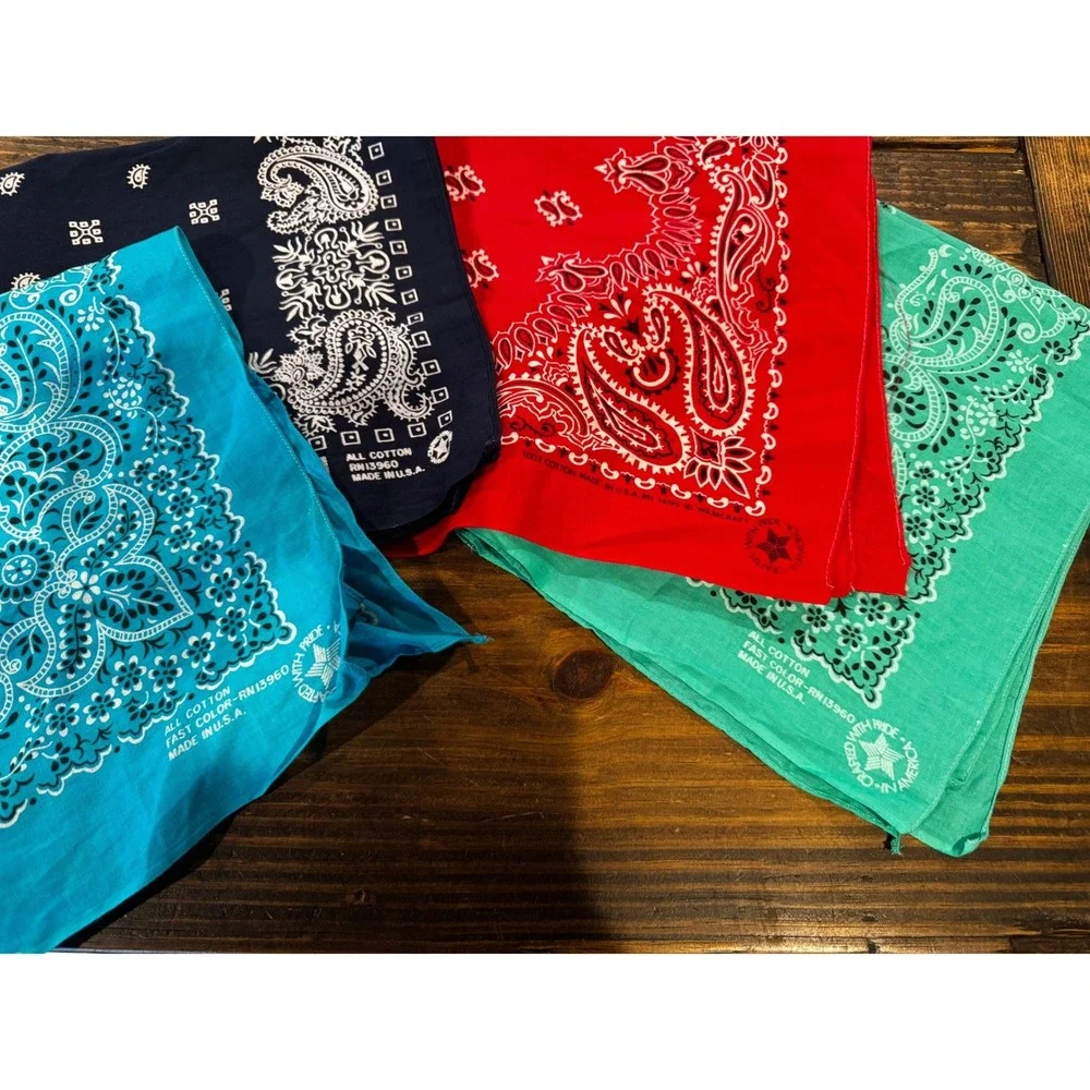 Vintage Bandana Lot 4pc Paisley Cotton Made in USA 80s 90s Vtg Western RN13960